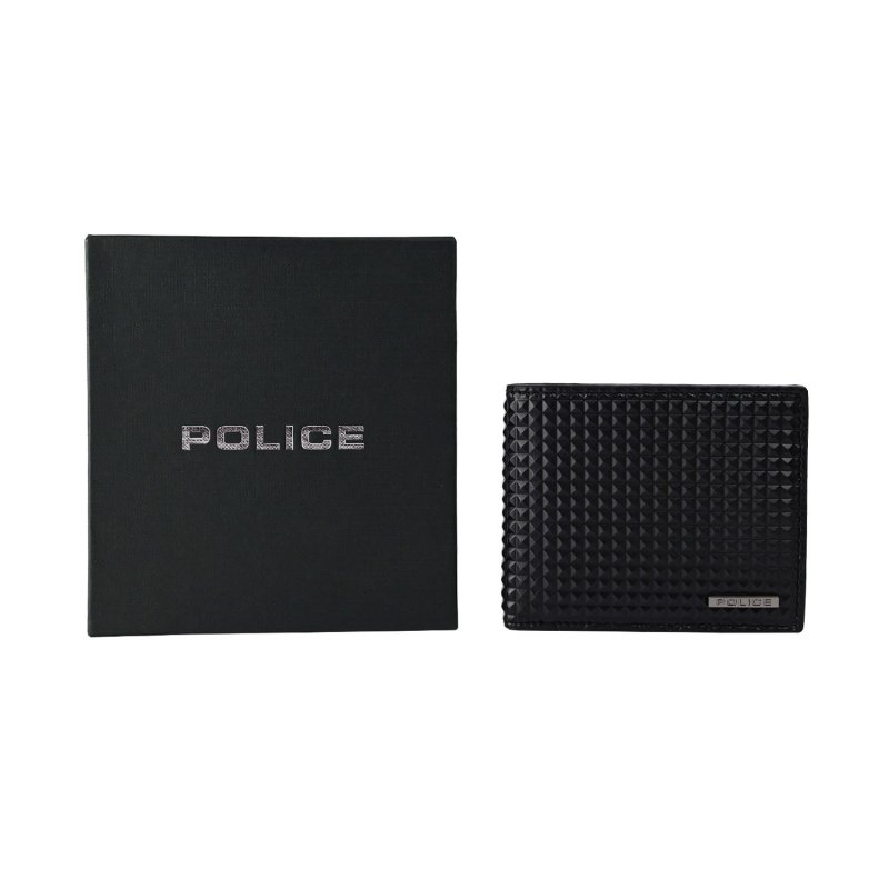 POLICE MEN'S SLIM LEATHER WALLET PYRAMID — logo detail