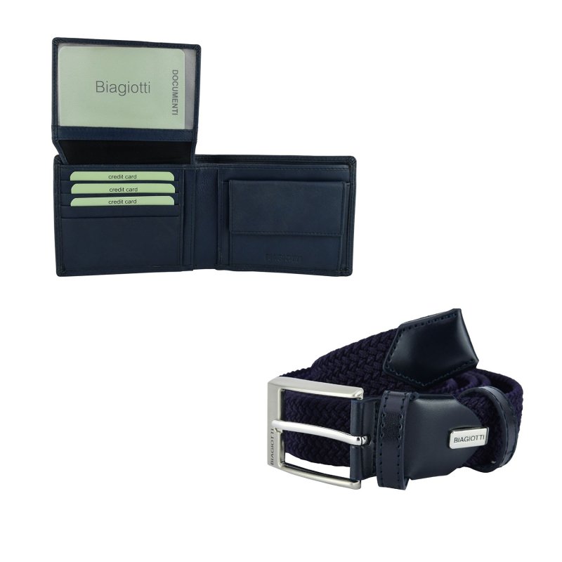 BIAGIOTTI UOMO COFANETTO REGALO PORTAFOGLIO + CINTURA ELASTICA 292 — interno