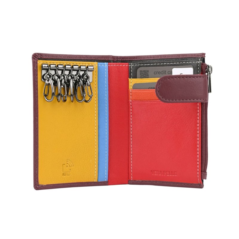 BIAGIOTTI Unisex Genuine Leather Keyring-Card Holder, Multicolor Interior 764-24 — logo detail
