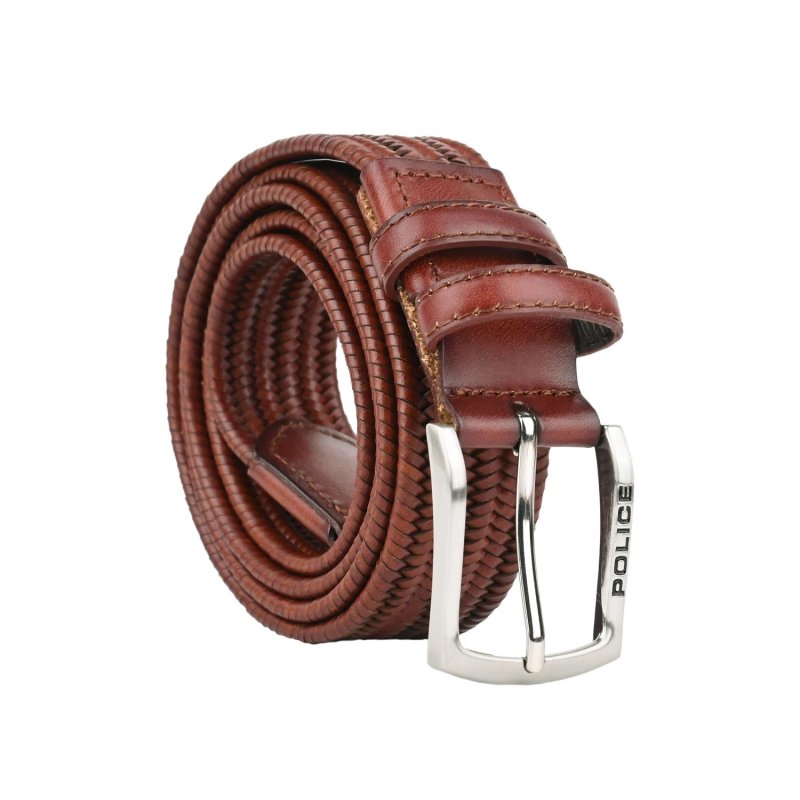 POLICE CINTURA UOMO VERA PELLE INTRECCIATA ELASTICA 1007 — dettaglio logo