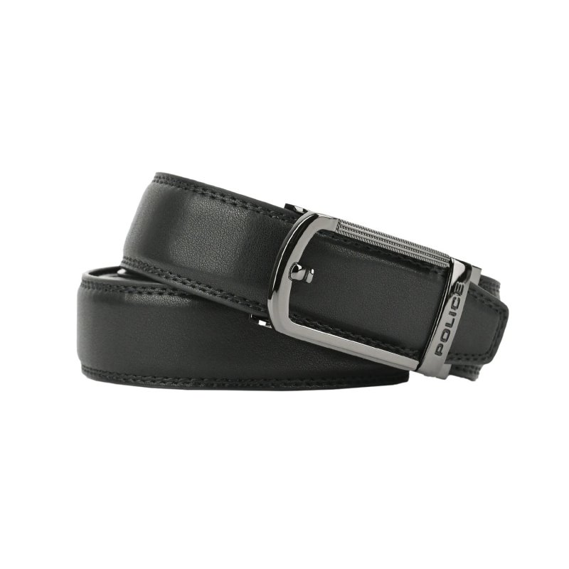 Police Men's Belt in Genuine Leather, Automatic Buckle,995 — front view