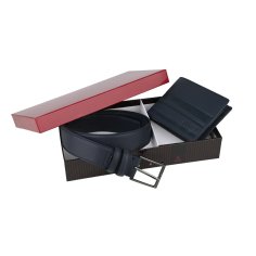 Lancetti Men's Gift Set: Genuine Leather Wallet + Belt with Genuine Leather Lining and PU Exterior 060