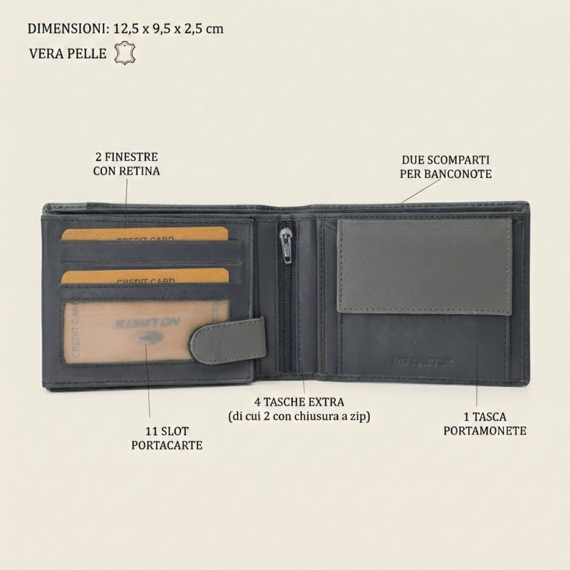 NO LIMITS MEN'S GENUINE LEATHER WALLET PLAIN-76 — view 17