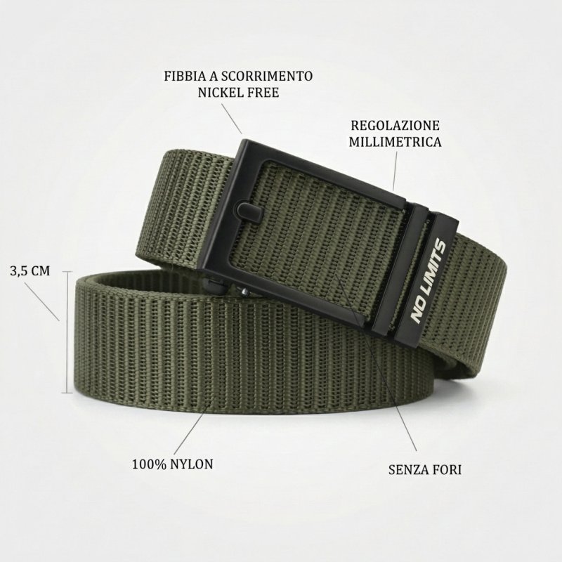 CEINTURE NO LIMITS MILITAIRE EN NYLON 3,5 CM — détail logo