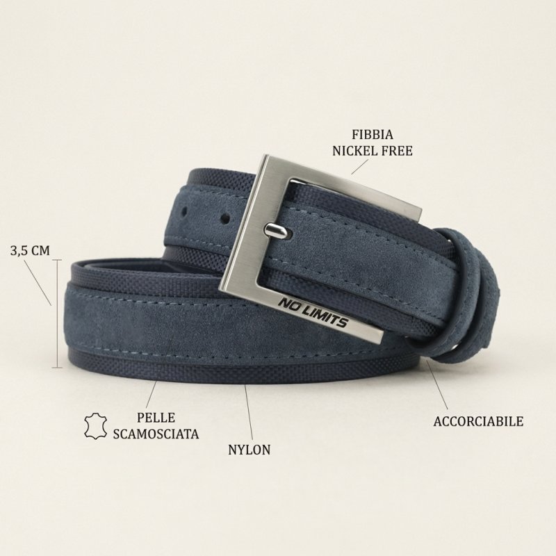 NO LIMITS CINTURA UOMO SCAMOSCIATA CON NYLON 3,5 CM NL-10 — vista frontale