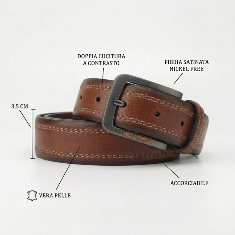 NO LIMITS MEN'S LEATHER BELT 3.5 CM NL-01 — front view