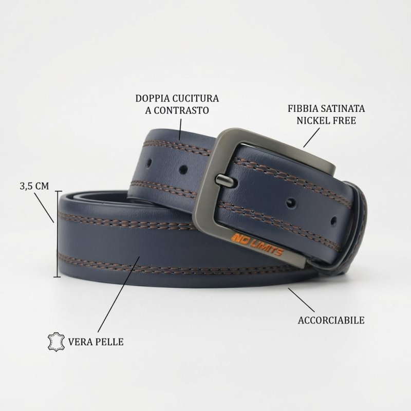 NO LIMITS CINTURA UOMO PELLE 3,5 CM NL-01 — dettaglio logo