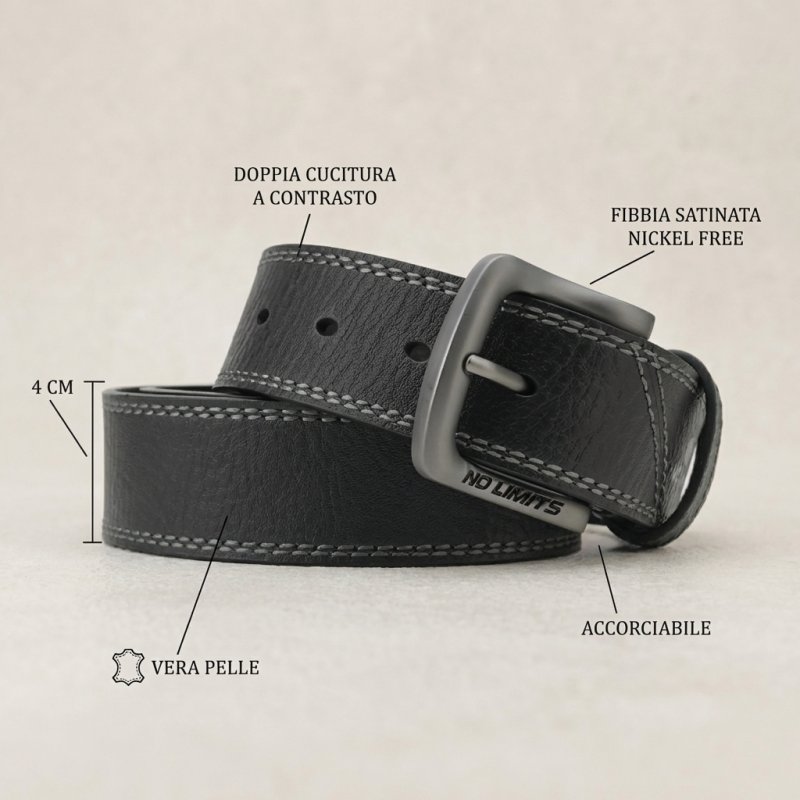 NO LIMITS MEN'S LEATHER BELT 4 CM NL-04 — view 17