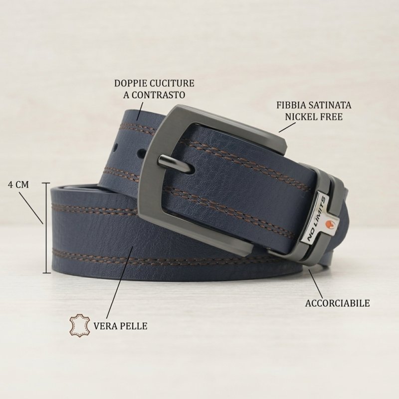 NO LIMITS CINTURA UOMO PELLE 4 CM NL-06 — vista frontale