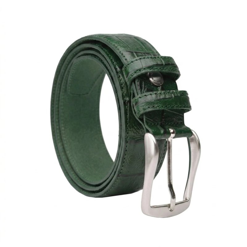 Conte Massimo Genuine Leather Belt Unisex, Made in Italy, Croc-Embossed — detail