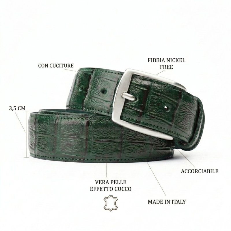 Conte Massimo Genuine Leather Belt Unisex, Made in Italy, Croc-Embossed — logo detail
