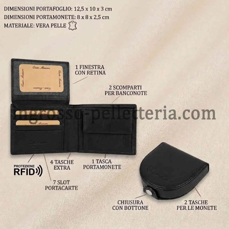 CONTE MASSIMO COFANETTO REGALO UOMO PORTAFOGLIO + PORTAMONETE PELLE CE292-CE4434 — vista 7
